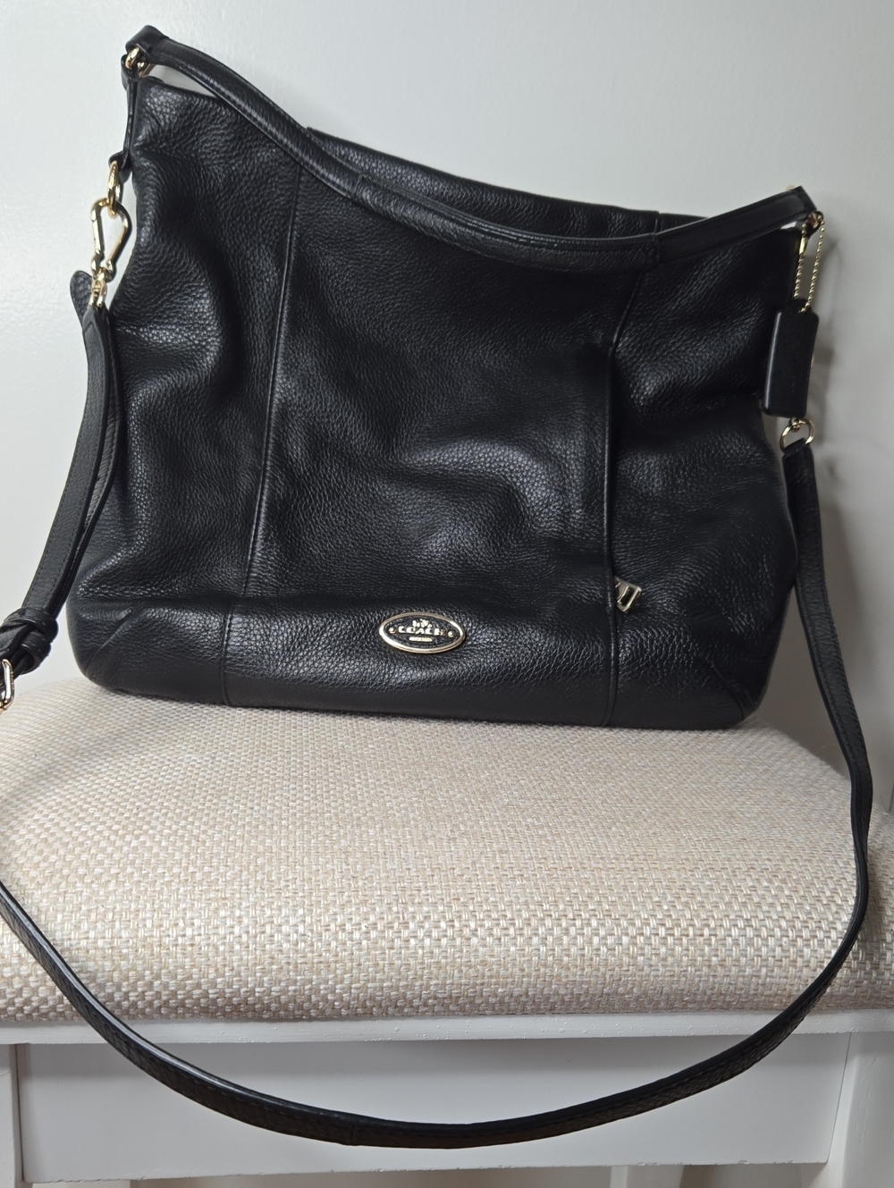 Coach Isabelle Black Pebbled Leather Hobo Crossbody Bag